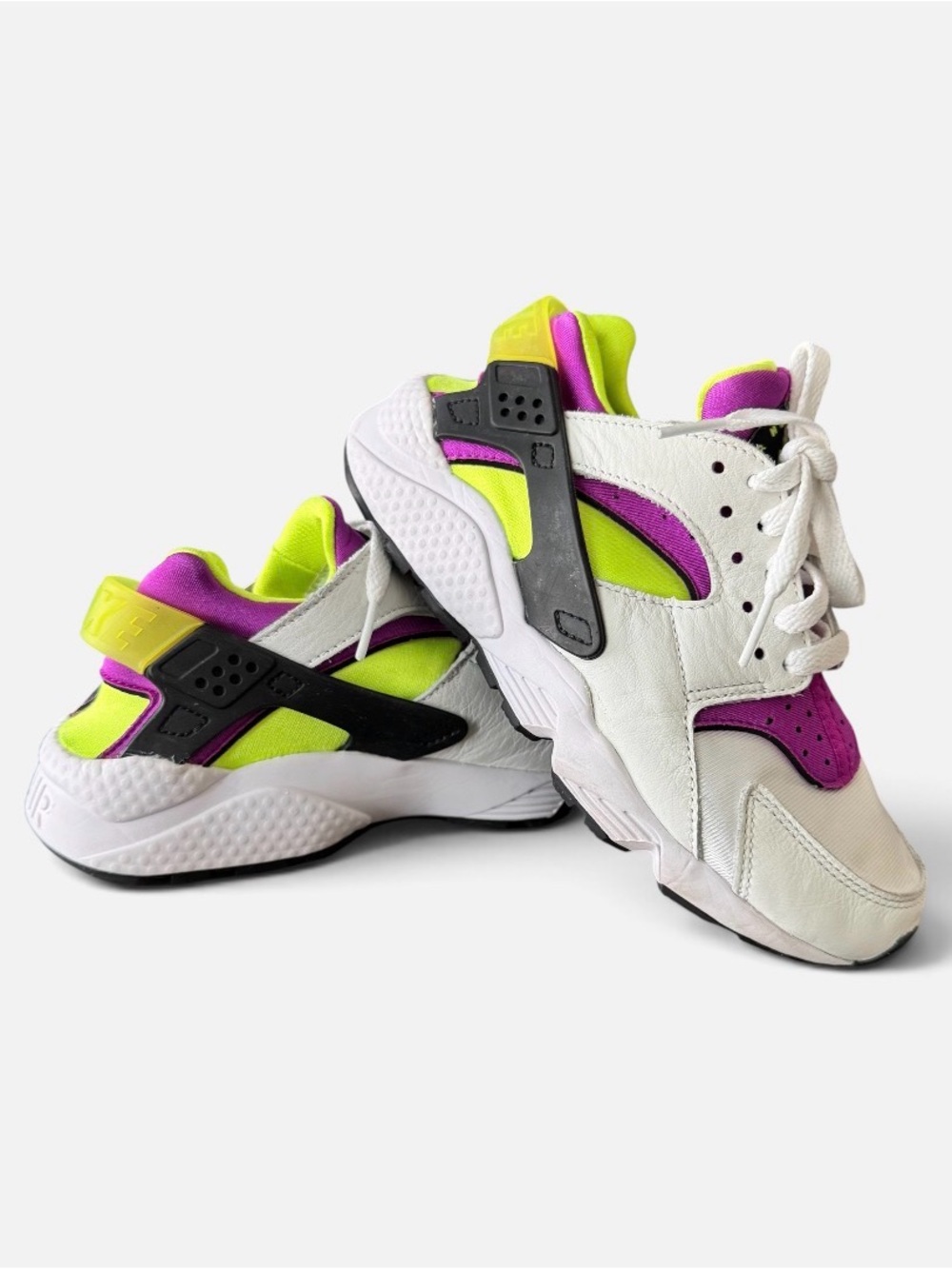 Nike Air Huarache Magenta Neon Yellow Womens Size 6 Running Shoes DH4439-101 EUC